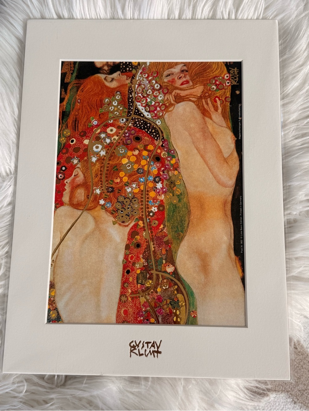 Decorative Art Print in Orange and Gold by Gustav Klimt -Water Serpents